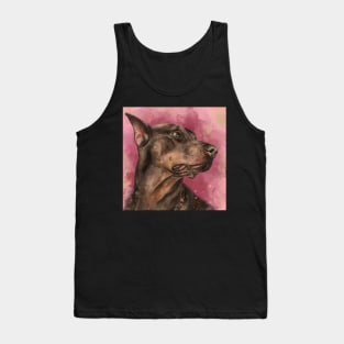 Painting of a Gorgeous a Brown Doberman on Dark Pink Background Tank Top